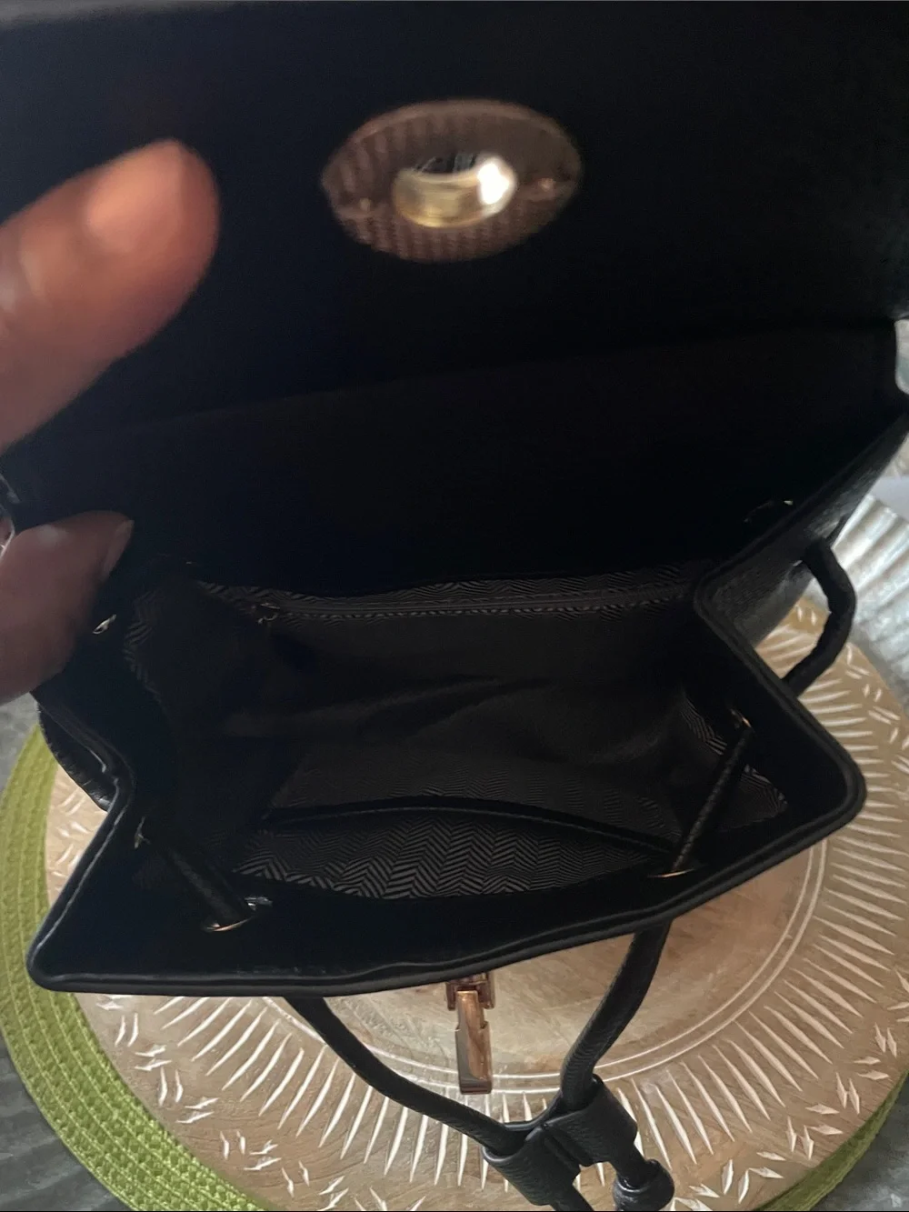 Black Women's Faux Leather Mini Backpack with Gold Turn-Lock